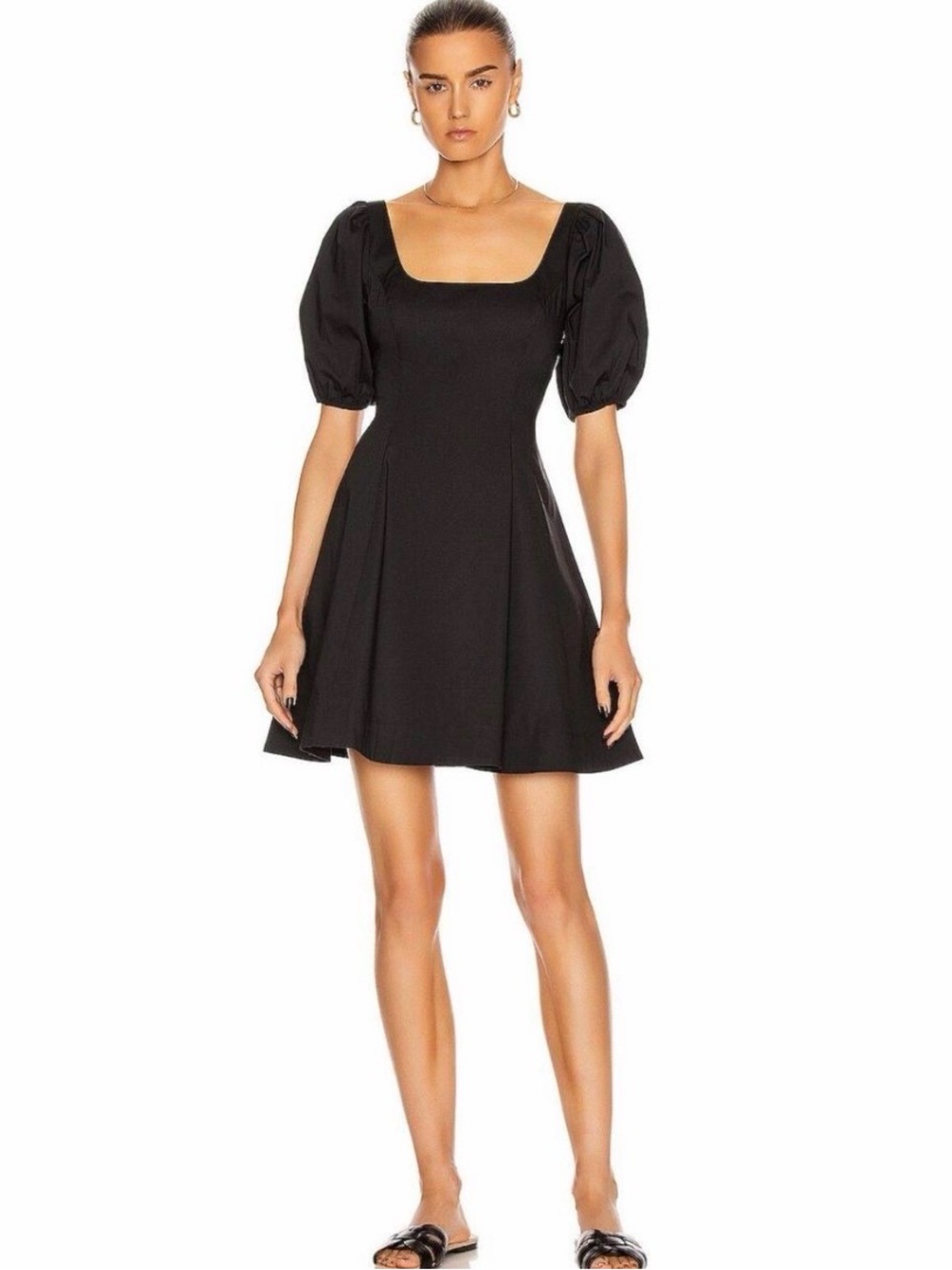 STAUD Laeila Black Puff Sleeve Square Neck Mini Dress size 4